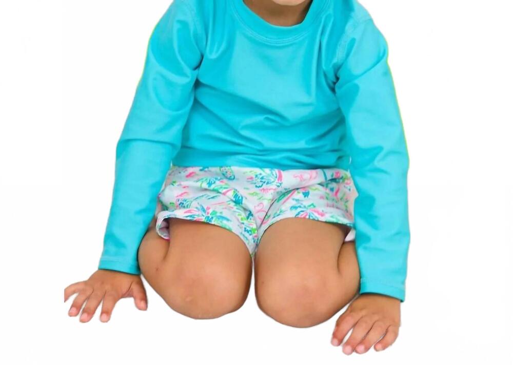 NEW RUFFLEBUTTS boy's long sleeve rash guard in bright aqua